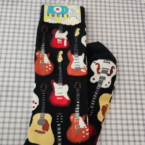 Vibrant Guitar Pattern Black Socks